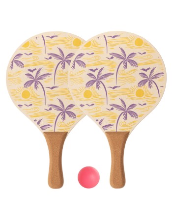 JUEGO DE PALAS DE PLAYA DE MADERA CON PELOTA SOFTEE PALM