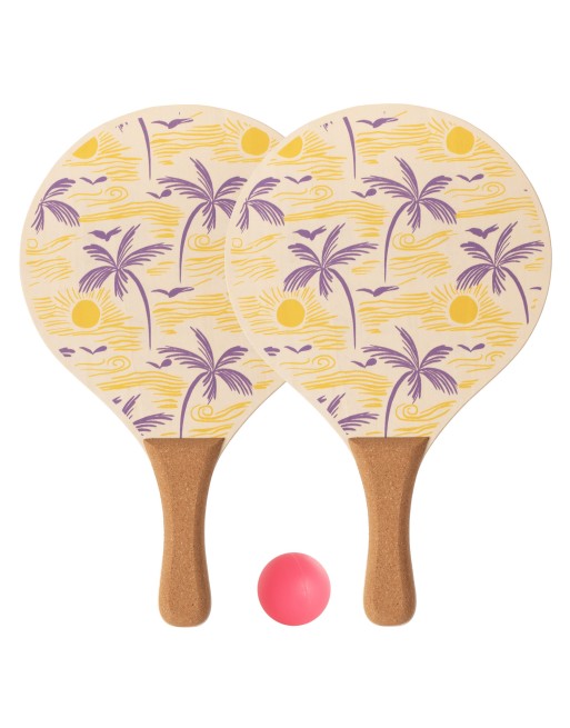 JUEGO DE PALAS DE PLAYA DE MADERA CON PELOTA SOFTEE PALM