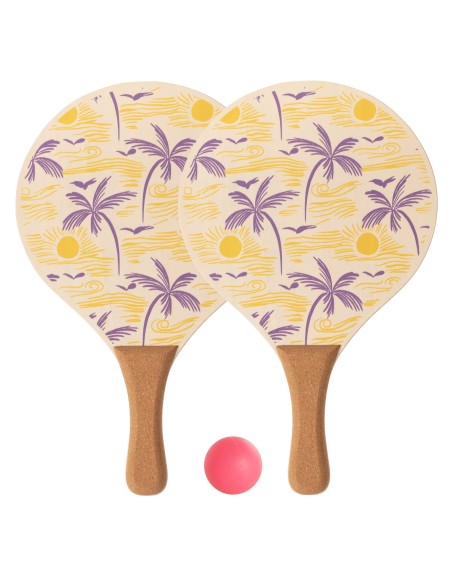 JUEGO DE PALAS DE PLAYA DE MADERA CON PELOTA SOFTEE PALM