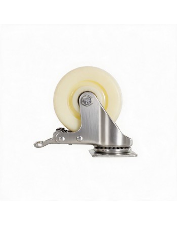 RUEDA DE NYLON Y ACERO INOX GIRATORIA CON FRENO