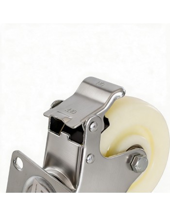 RUEDA DE NYLON Y ACERO INOX GIRATORIA CON FRENO