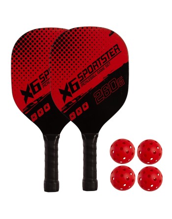 SET DE 2 PALAS PICKLEBALL MADERA CON 4 PELOTAS